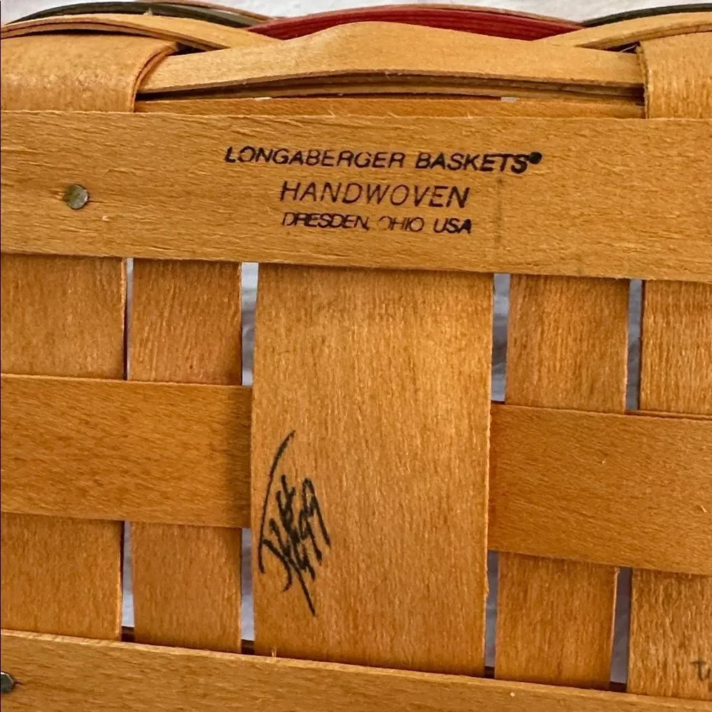 Longaberger Wooden Vegetable Basket Sleigh Shaped with Plastic and Fabric Liners